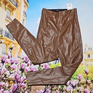 Zara Brown Faux Leather Leggings Pants Small NWT